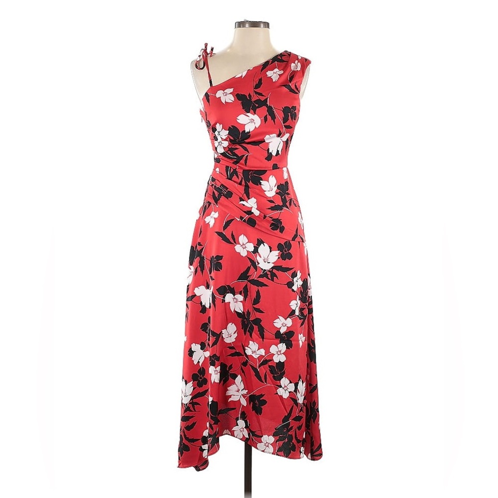 BCBGMAXAZRIA Red Floral Ruched Dress